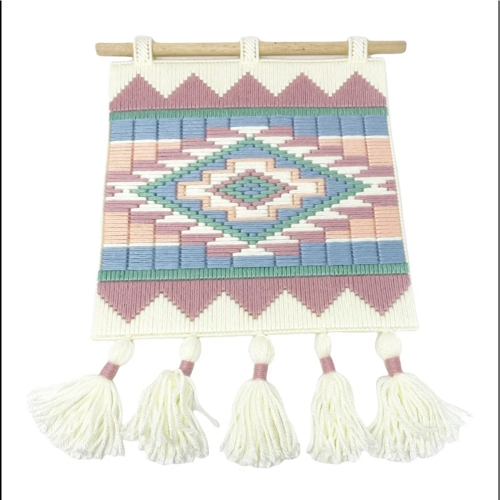 Handmade Wood Loom Tassel Bohemian Woven Wall Hanging Knitting Tapestry